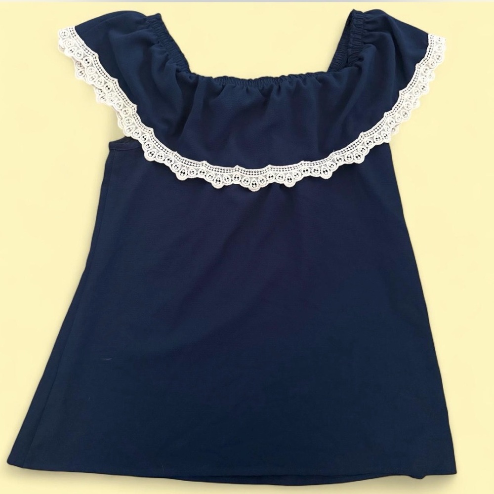 AUW Navy Blouse with White Accents